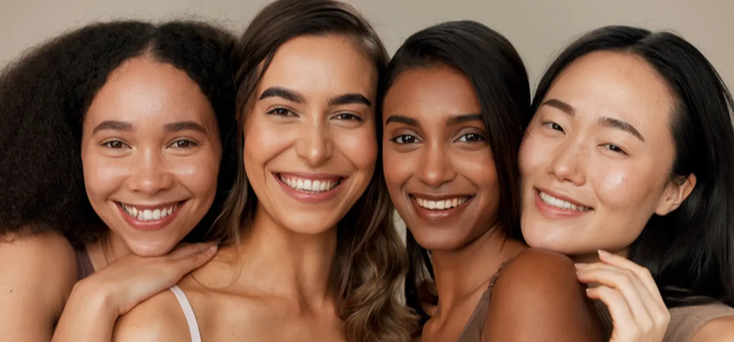Vier wunderschöne Frauen mit unterschiedlichen Hauttönen von Kosmetikstudio Beauty & More